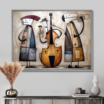 Abstract Jazz Band In New York City - Music Jazz Wall Art For Living Room, Brown Vintage Canvas Print