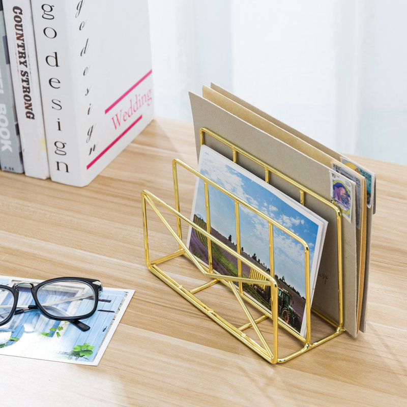 Leondre Metal 3 Slot Wire Desk Organiser, Brass