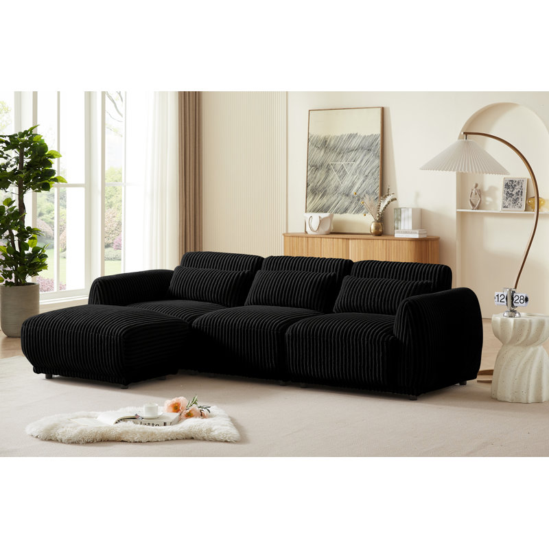 Corduroy Modern Sectional Sofa 3 Seat L Shaped Convertible Modular Sectional Sofa With Reversible Ottoman