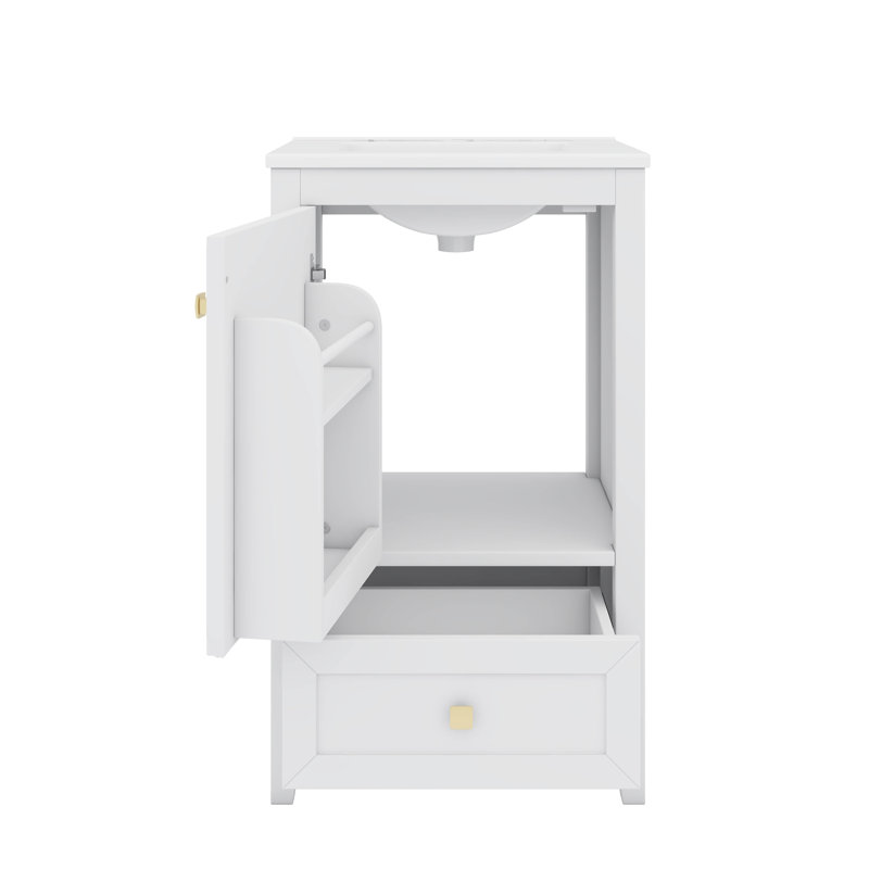 Meuble-lavabo autoportant avec lavabo 20 po avec tablette à porte silencieuse et tiroir, Blanc