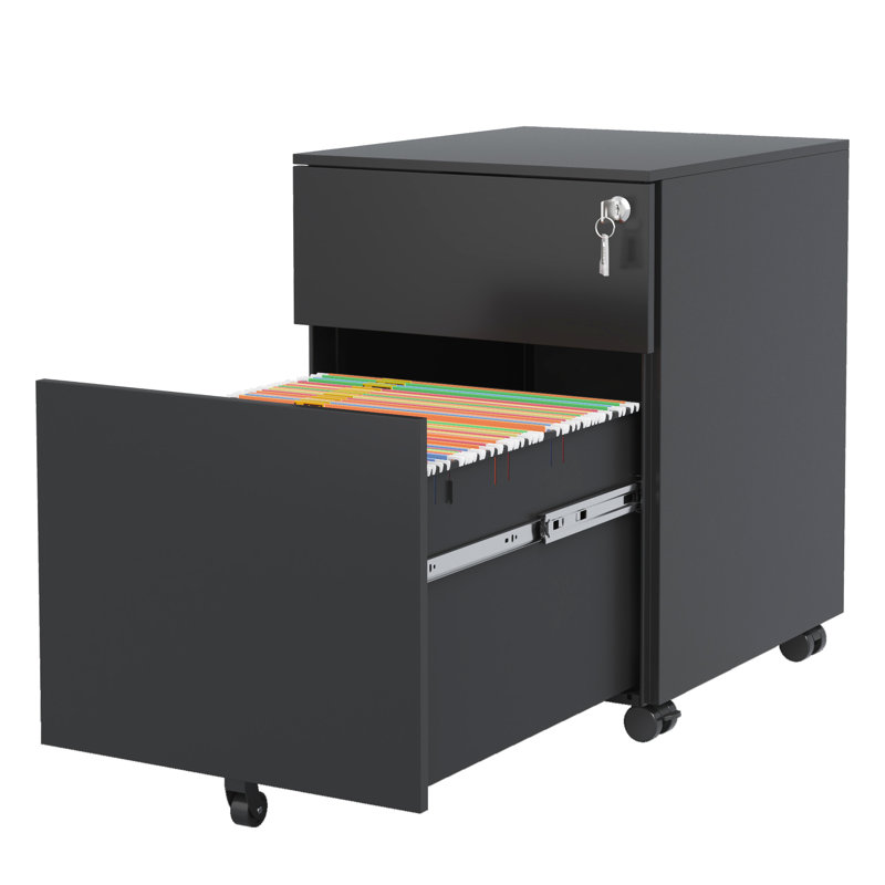Classeur en acier avec serrure, 2 tiroirs, format légal / lettre / A4 / F4, style populaire pour bureau personnel, tiroir noir