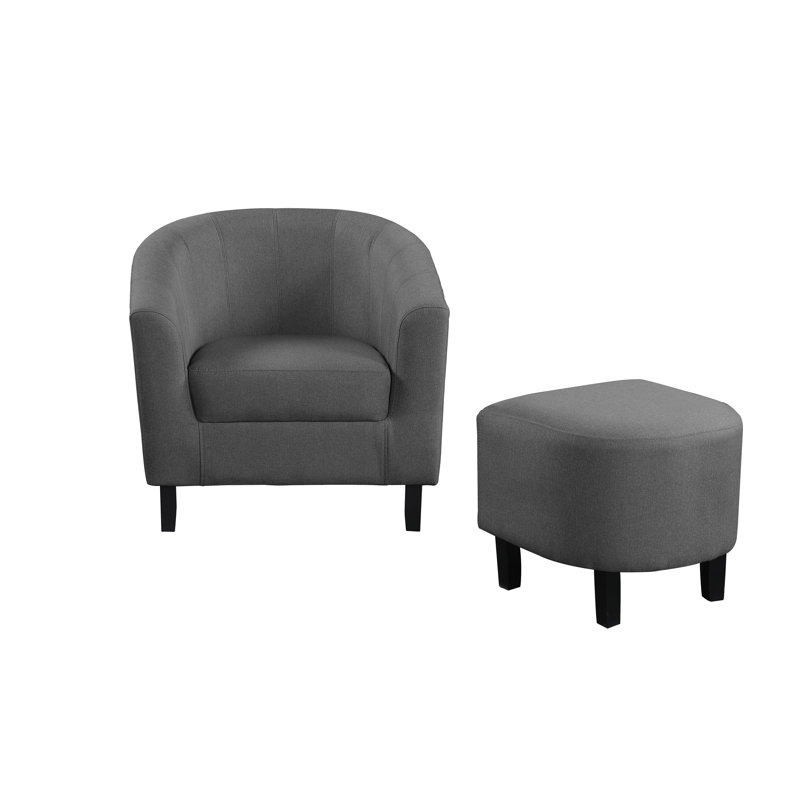 Eliza Upholstered Barrel Chair with Ottoman, Dark Gray Polyester