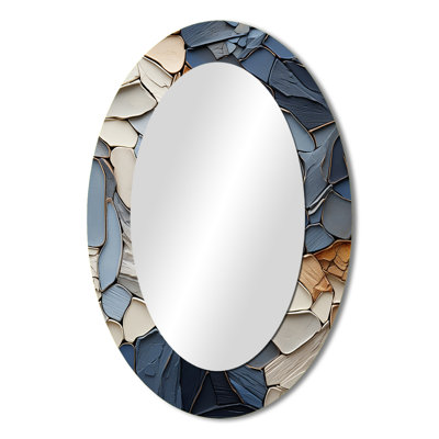 Blue Spiritual Stone Minimalism Painting III - Spiritual Oval Decorative Mirror On Metal