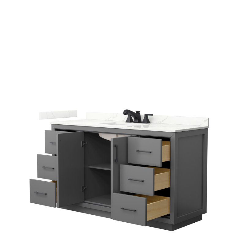 60'' W Single Vanity, Dark Gray, Giotto Quartz, Matte Black