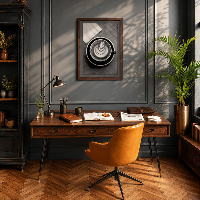 Latte Art Study Modern - Framed Print, A1 - 84.1 x 59.4 cm, Walnut