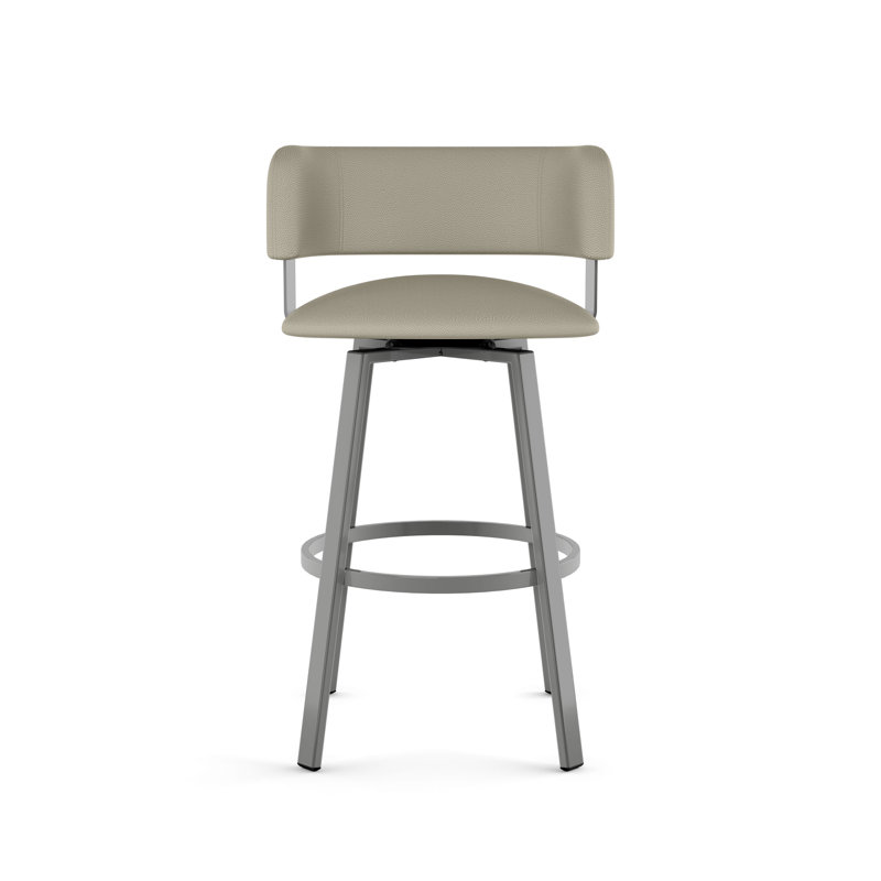 Hillingdon Swivel Counter & Bar Stool, Counter Stool (26" Seat Height), Greige Faux Leather, Glossy Gray