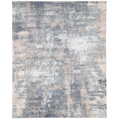 Tapis gris / bleu marine noué à la main Noaim