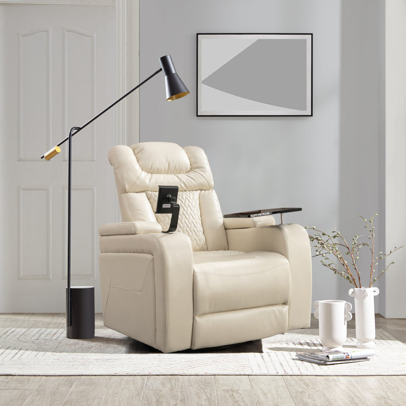 Fauteuil inclinable pivotant en cuir Keerstin, Similicuir blanc