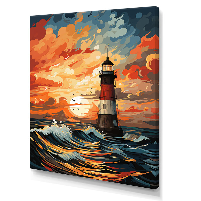 «Coastal Stormy Sunset Lighthouse Breeze I», art mural phares, Toile tendue, H 40 po x l 30 po x P 1,5 po