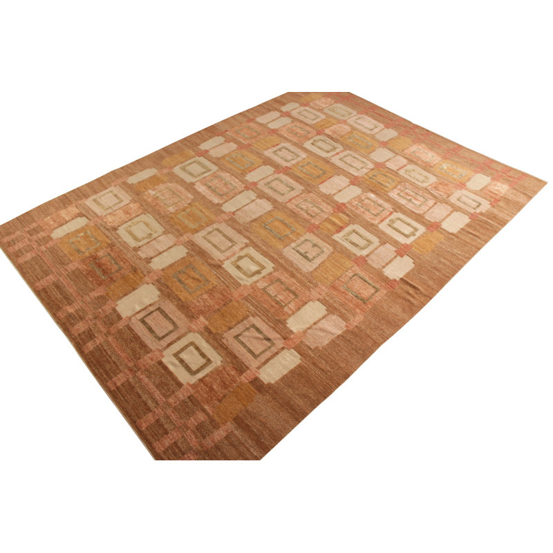 Scandinavian Hand Knotted Wool Geometric Area Rug, Rectangle 12' x 15'