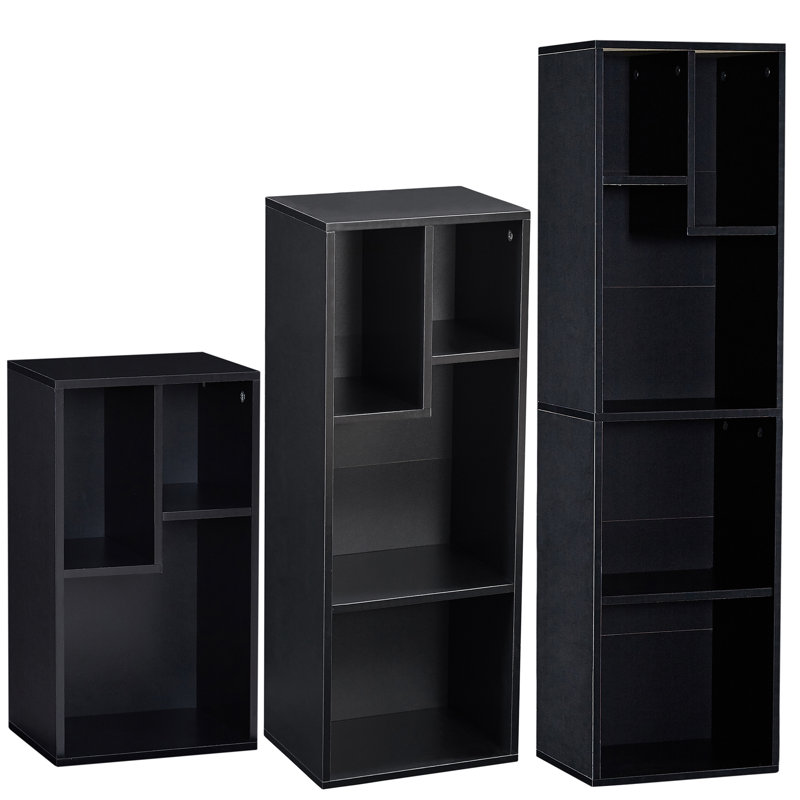 Altamonte 12-Cube Narrow Black Bookcase, Small Storage Cabinet with Open Shelves, Bookcase Set of 3, Black