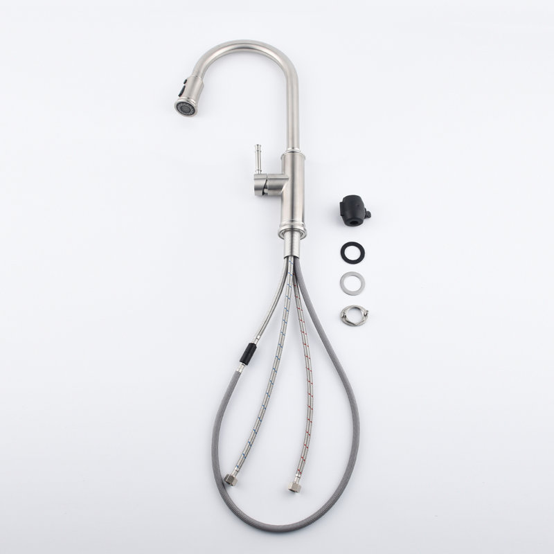 Robinet de cuisine avec douchette extractible: acier inoxydable nickel brossé, buse rotative à 360 °, corrosion et rouille, poignée simple pour un contrôle facile du débit de température, douchette rétractable en acier, qualité de fabrication en acier, buse