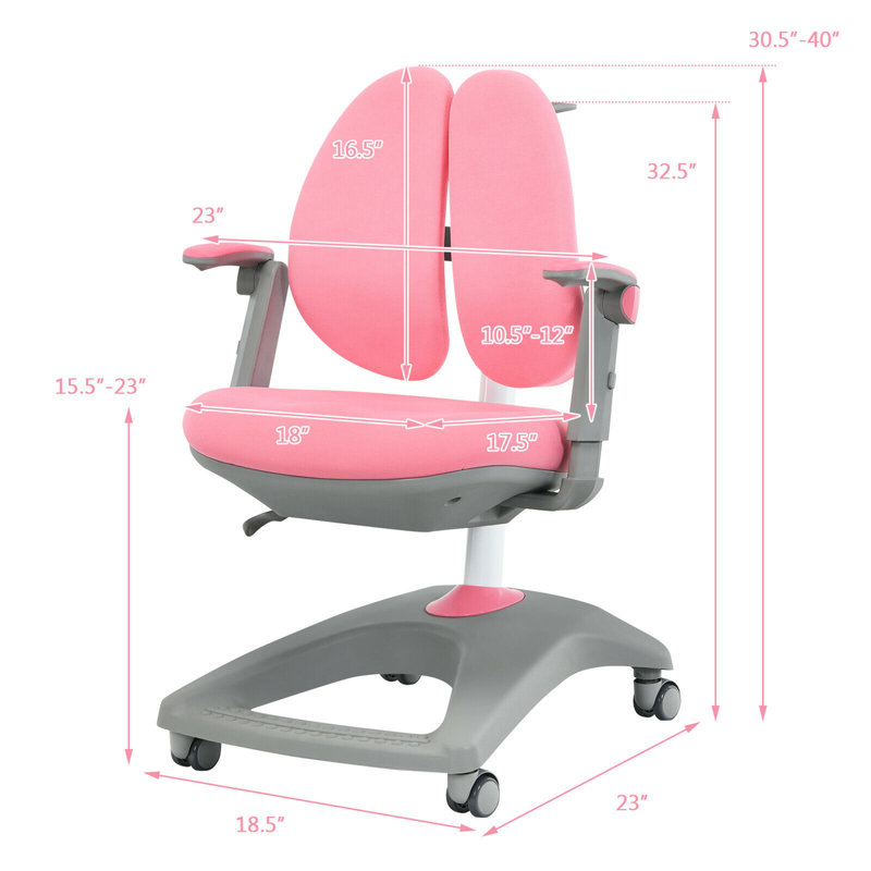 Chaise de bureau à hauteur ajustable pour enfants, Rose