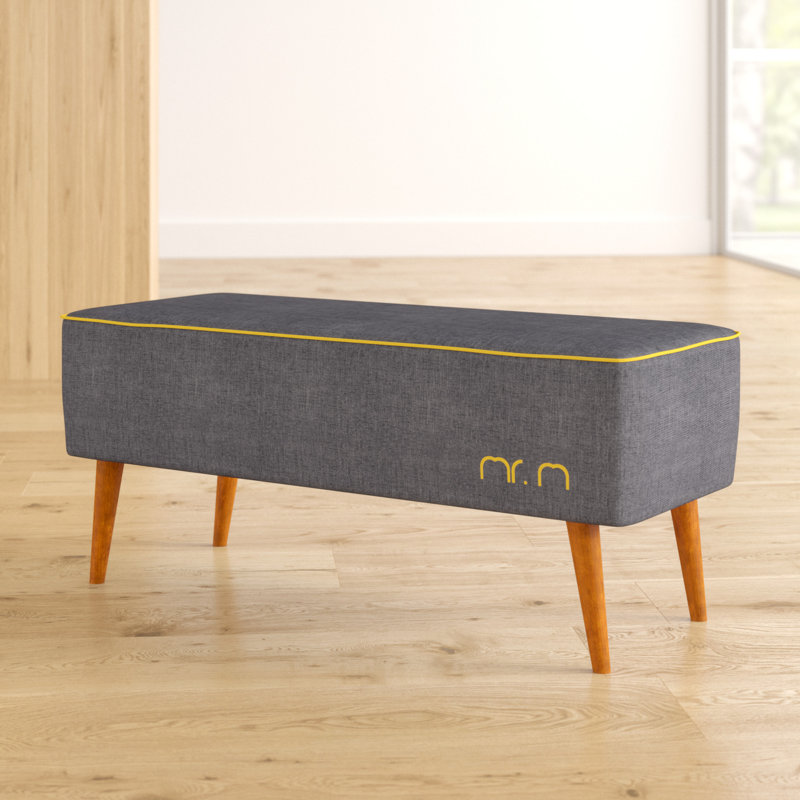 Mr. M Polyester Blend Upholstered Bench, Polyester Blend, Graphite/Yellow