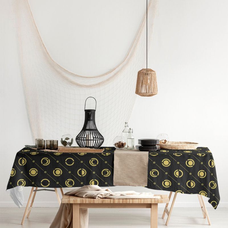 Classic Moon Phases Tablecloth, Black/Yellow