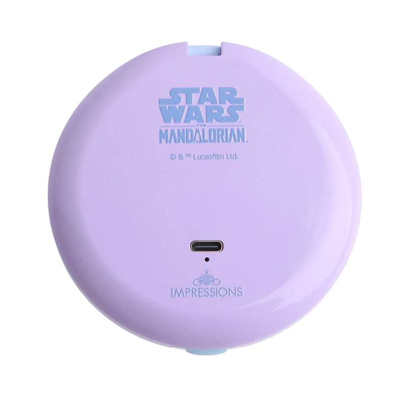 Miroir de maquillage compact rechargeable Impressions Vanity Grogu avec éclairage DEL, grossissement x3, luminosité réglable, rechargeable par USB-C