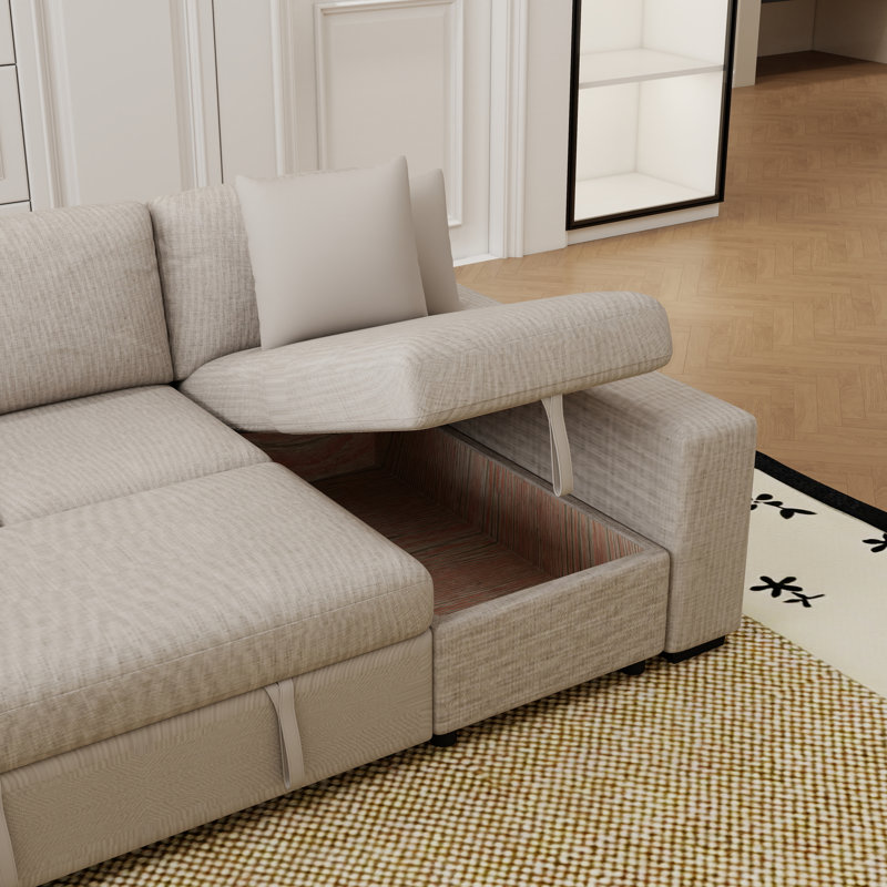 Canapé-lit modulaire de 109 po en forme de U avec escamotable, deux ports USB, un espace de rangement et quatre coussins de dossier pour le salon