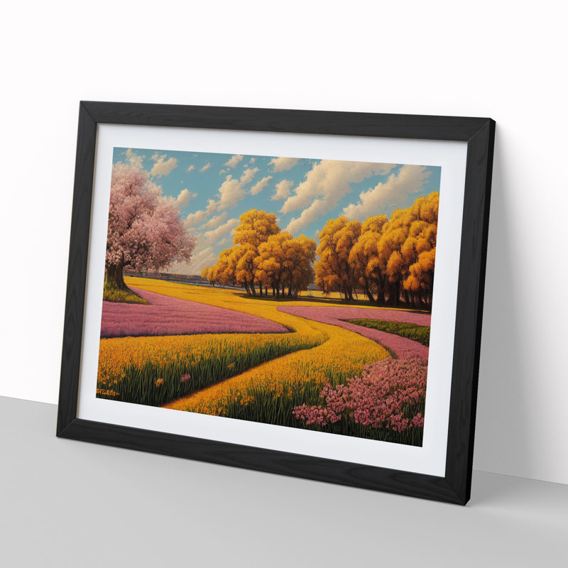 Spring Landscape Meadow Vol.1 - Framed Print, 34cm H x 46cm W x 2cm D, Black