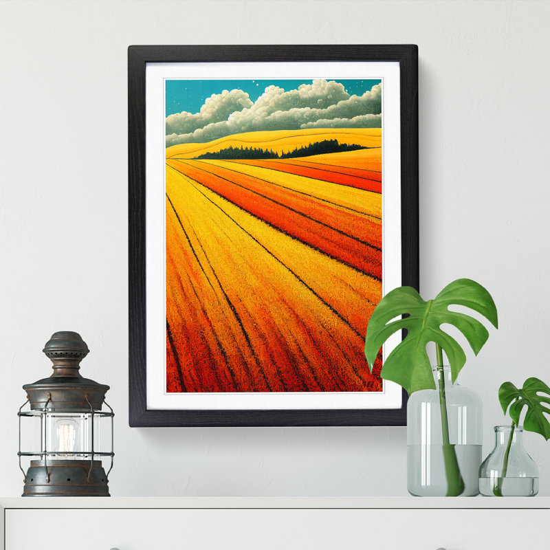 Wheat Field Splatter 1 Piece Single Picture Frame Painting, 34cm H x 25cm W x 2cm D, Oak