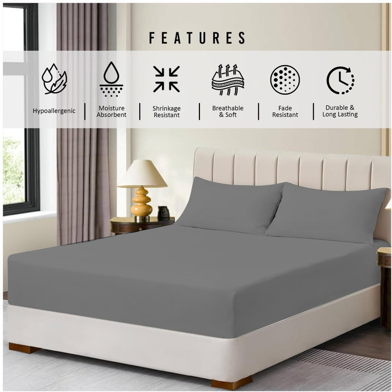 Pack of 4 Plain Dyed Fitted Sheets Microfiber | Soft and Breathable Microfiber Bedding for Ultimate Comfort & Easy Care