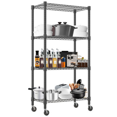 Heavy Duty Storage Shelves, 4 Tier Wire Shelving Unit With Wheels, Commercial Adjustable Metal Shelves For Storage, Garage Rack Pantry Shelves Kitchen Shelving