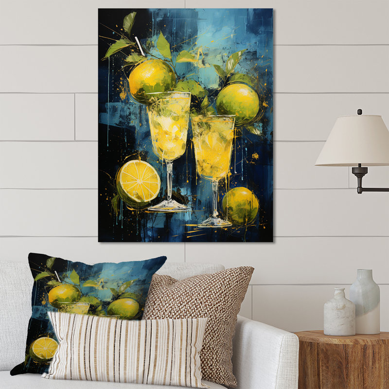 Jaune et vert, citron vert tropical - cocktail, art mural en métal, H 32 po x l 16 po x P 1 po