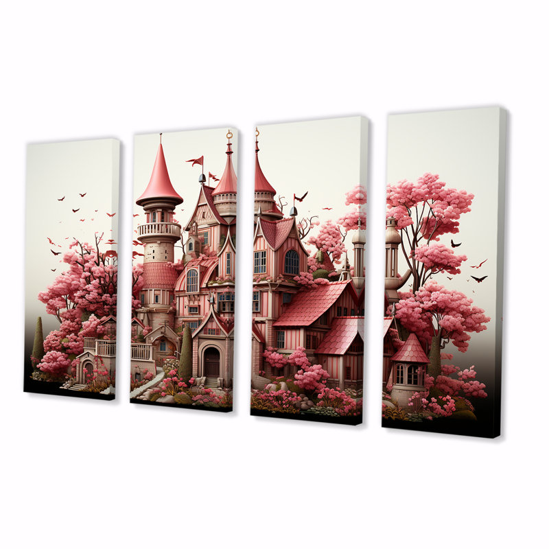 «Monets Garden Castle Revisité Landscape - Classics», ensemble de 4 pièces d'art mural, H 28 po x l 48 po