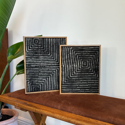 CARREE Black African Mudcloth Composite Floating Framed Textile Wall Art