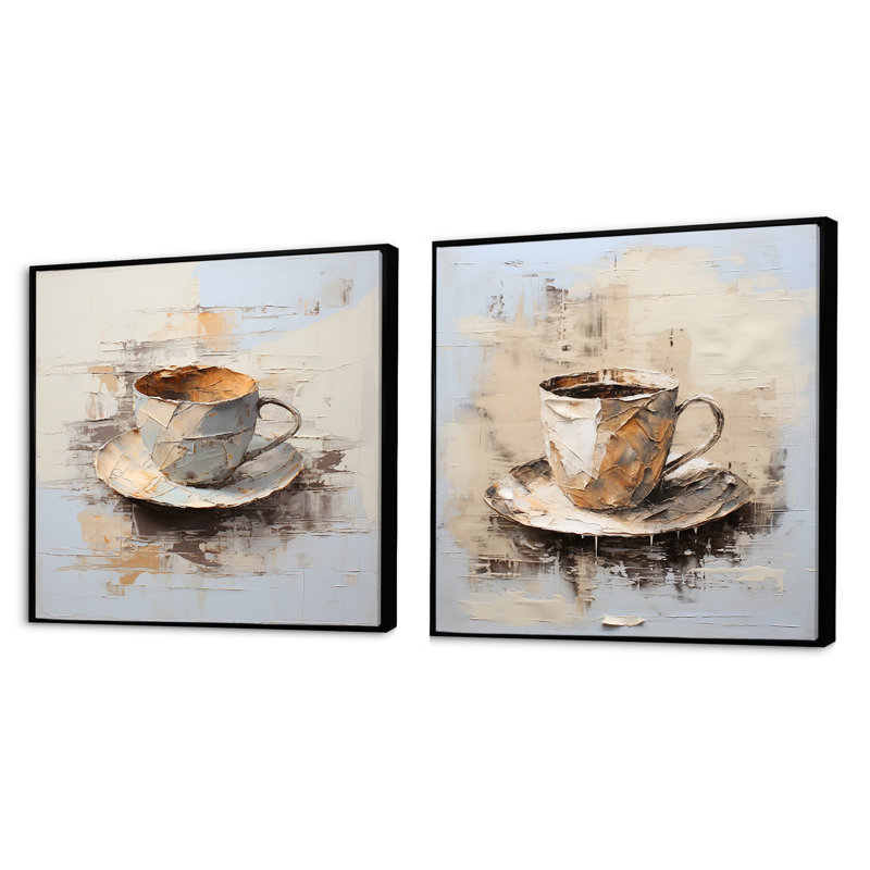 Tasse à café simple - ensemble de 2 collages carrés café et thé, Cadre noir, H 30 po x l 61 po