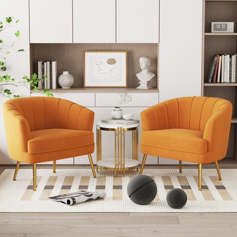 Fauteuil l 27 po Walsall, Velours orange