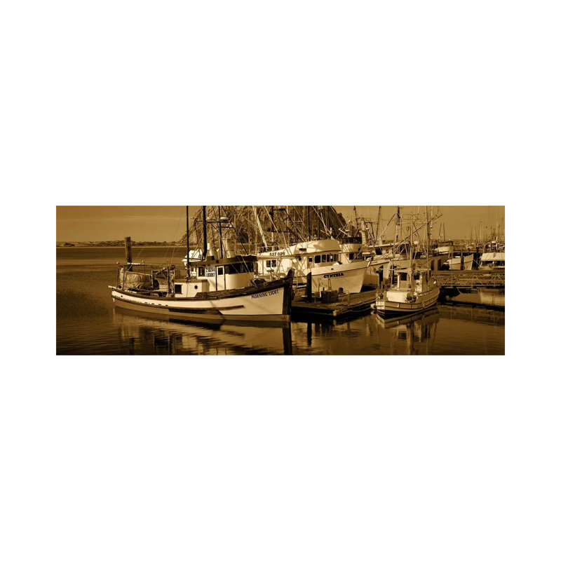 Fishing Boats In The Sea, Morro Bay, San Luis Obispo County, California, USA - Wrapped Canvas Panoramic Print