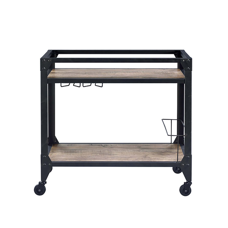 Rustic Oak and Charcoal 2-shelf Serving Cart