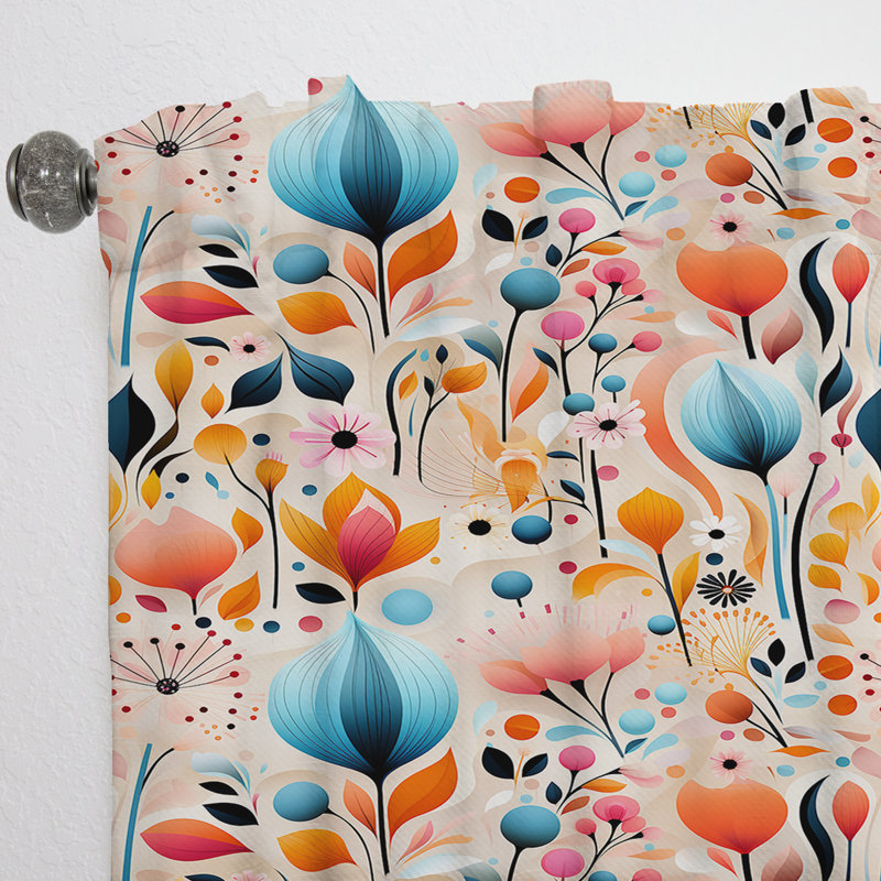 Minimaliste motif de fleurs pastel I - rideau obscurcissant géométrique Mid-Century - 1 panneau, L 52 po x L 63 po