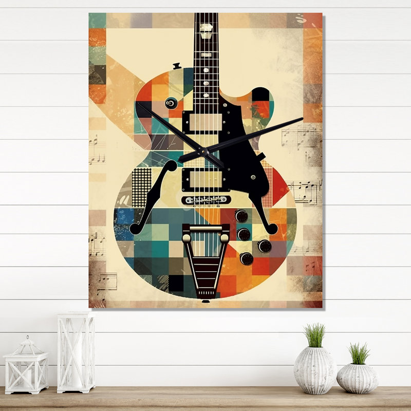 Cubisme Guitare - Horloge murale musicale surdimensionnée, H 40 po x l 30 po