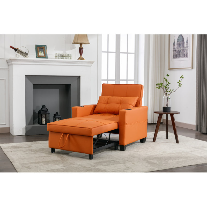 Canapé-lit moderne convertible 3-en-1 avec ports USB, résistant à l'usure et anti-rayures, Orange