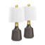 Ensemble de 2 petites lampes de table modernes en céramique 19,75 po, base en fer gris avec abat-jour en lin blanc pour la table de chevet ou le bureau du salon (ampoules non incluses)