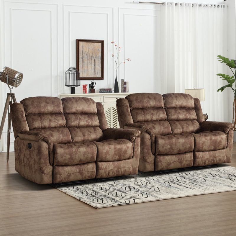 Dartee 63.8" Wide Modern And Super Soft Microfiber Upholstered Manual Loveseat with Soft Pillow Top Arms(Set Of 2), Brown