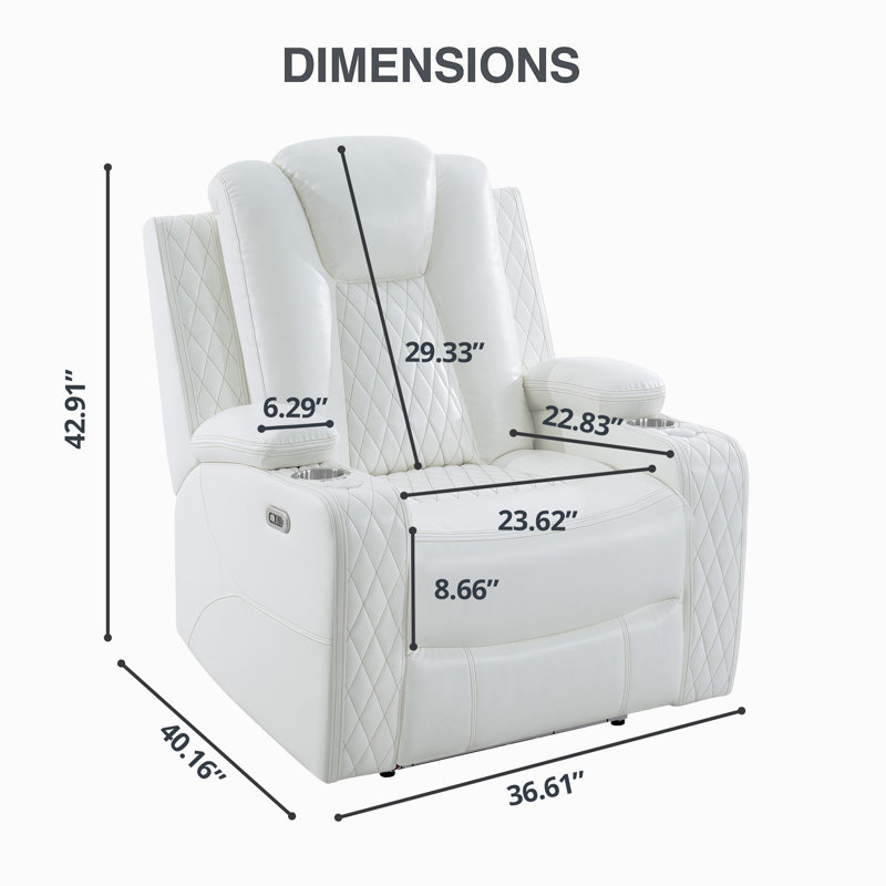 Modern Home Theater Power Recliner Chair with Adjustable Headrests, USB Ports, Cup Holders, LED Lighting & Tray Tables