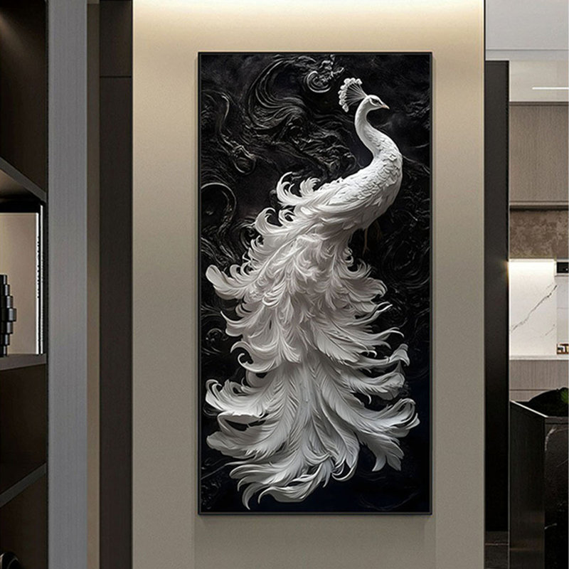 High-End Luxury Crystal Ceramic Peacock Mural, 70.87" H x 31.5" W x 1.18" D