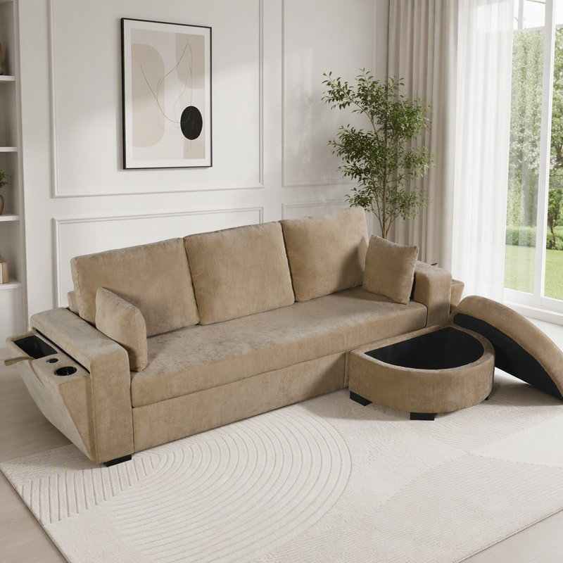 Upholstered 94 " Chenille Sofa, Chenille café