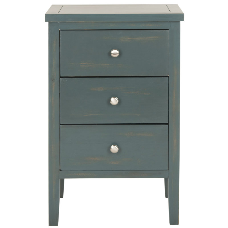Table de chevet élégante en bois d'orme gris cendré avec poignées argent poli Elegant Fardy, Bleu sarcelle foncé