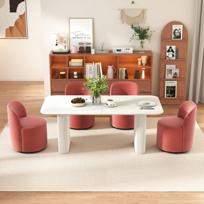Ensemble de table de salle à manger moderne 71 po ovale avec chaises pivotantes 4/6, pieds ondulés et rotation à 360 ° pour la cuisine et la salle à manger