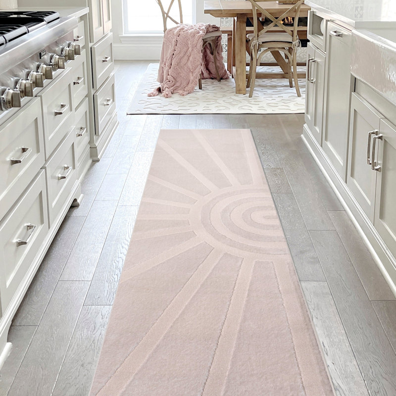 Tapis blanc / crème Banesa Mid-Century scandinave, Tapis de couloir 2 pi x 8 pi