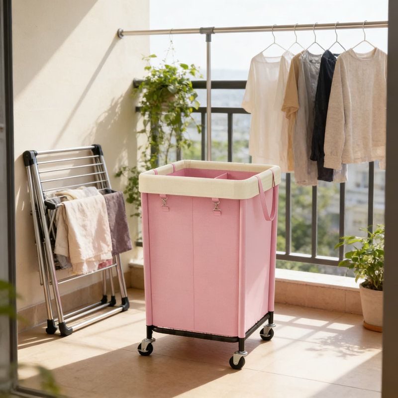 Heavy Duty Rolling Laundry Hamper With Wheels, Large Capacity Laundry Basket Cart With Steel Frame And Removable Bag, Double Compartment Design For Home, Dorm, And Bathroom Organization