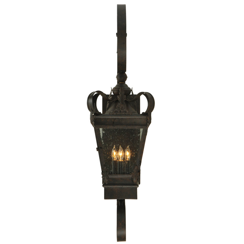 Regal Coffee Bean Iron 3-Light Lantern Sconce with Seeded Glass