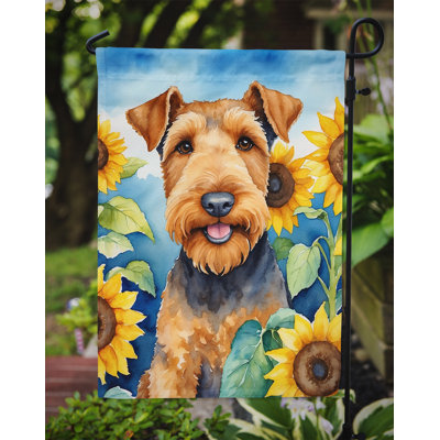 Irish Wolfhound in Sunflowers Garden Flag