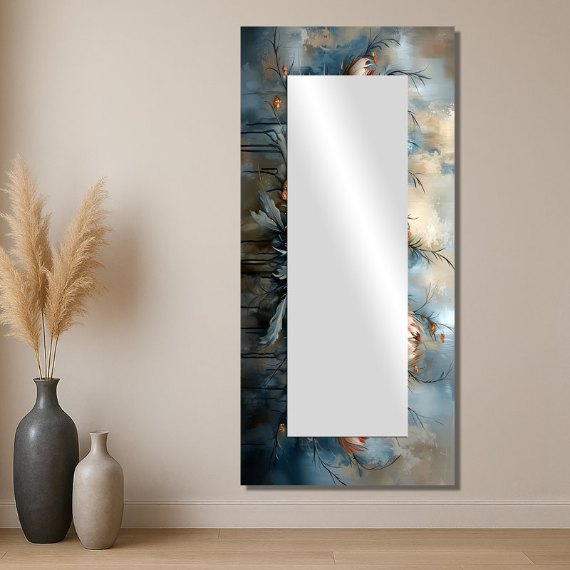 Grey Winter Thistle Song Harmony II - Floral Wall Mirror Art - Printed On Metal, 28" x 60"