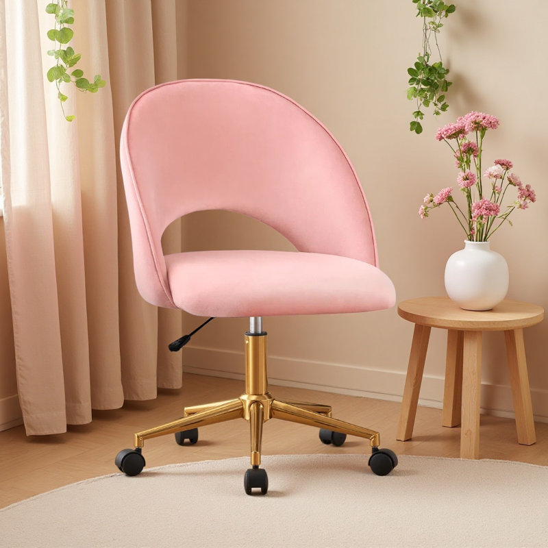 Chaise de travail rembourrée à hauteur ajustable, Velours rose