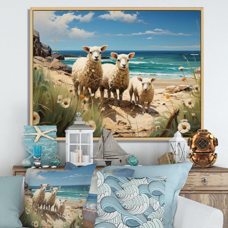 Bramford Coastal Port Coastal Companions - Imprimé, Cadre naturel flottant, H 24 po x l 32 po x P 1 po