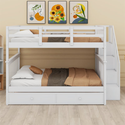 Stairway Bunk Bed With Trundle, Storage And Guard Rail